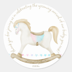 Sticker Rond Cheval Rocher bleu rose Baby shower neutre pour le