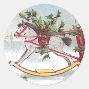 Sticker Rond Cheval Rocheux Noël Vintage