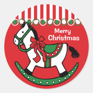 Sticker Rond Cheval Rocking de Noël Personnalisé