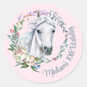 Sticker Rond Cheval saddup cowgirl anniversaire personnalisé
