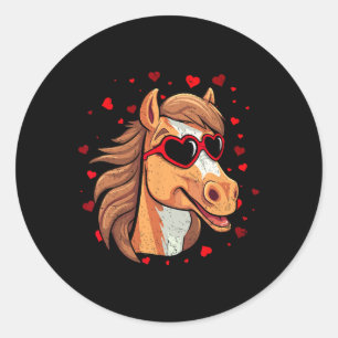Sticker Rond Cheval Saint Valentin Sungles Coeur Cute Horse Ama