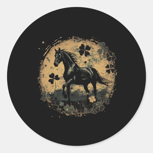 Sticker Rond Cheval Shamrock St. Patrick's Day Saint Paddy's Ir (Devant)