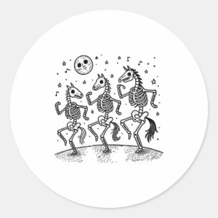 Sticker Rond Cheval squelette drôle dansant cheval Halloween am