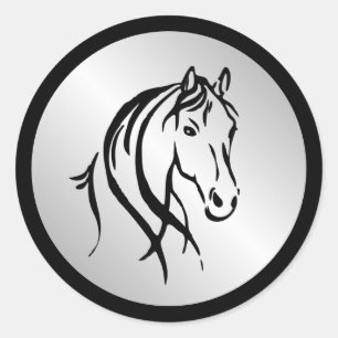 Sticker Rond Cheval tête sur argent