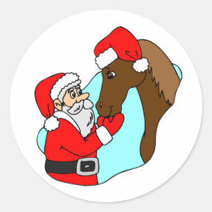 Sticker Rond Cheval Thème Equine Santa Claus Fête Noël