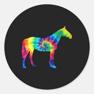 Sticker Rond Cheval Tie Dye Hippie Vintage équitation cavalier