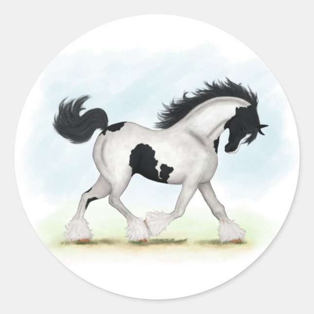 Sticker Rond Cheval Tobiano Gypsy Vanner (Devant)