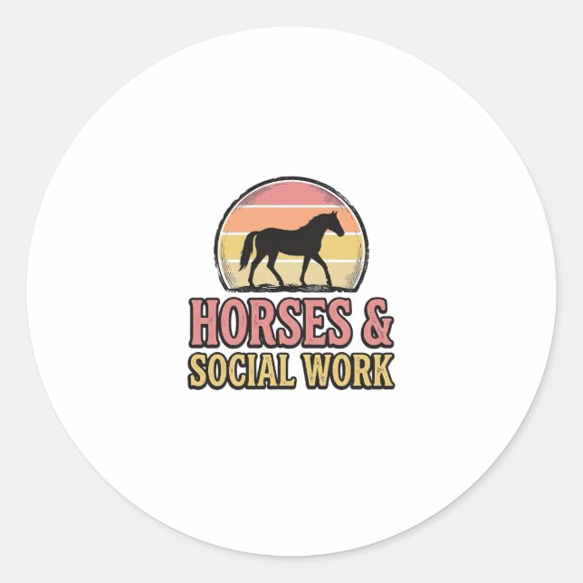Sticker Rond Cheval & Travail Social Retro Sunset Vector Design (Devant)