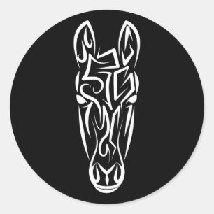 Sticker Rond Cheval tribal noir et blanc