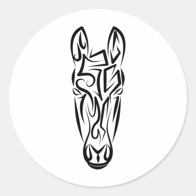 Sticker Rond Cheval tribal noir et blanc (Devant)