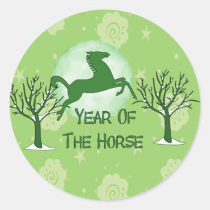 Sticker Rond Cheval vert et Lune