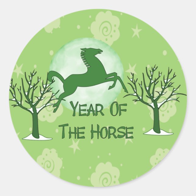Sticker Rond Cheval vert et Lune (Devant)