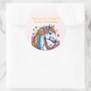 Sticker Rond Cheval Whimsical Rainbow Floral Equestriday