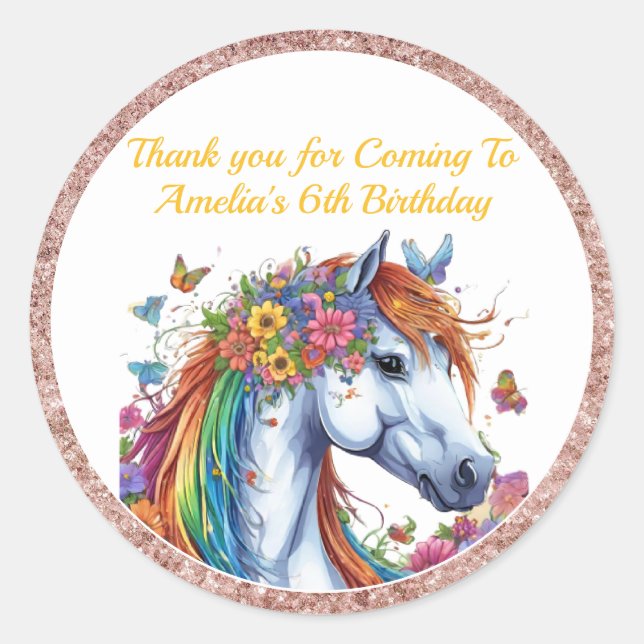 Sticker Rond Cheval Whimsical Rainbow Floral Equestriday (Devant)