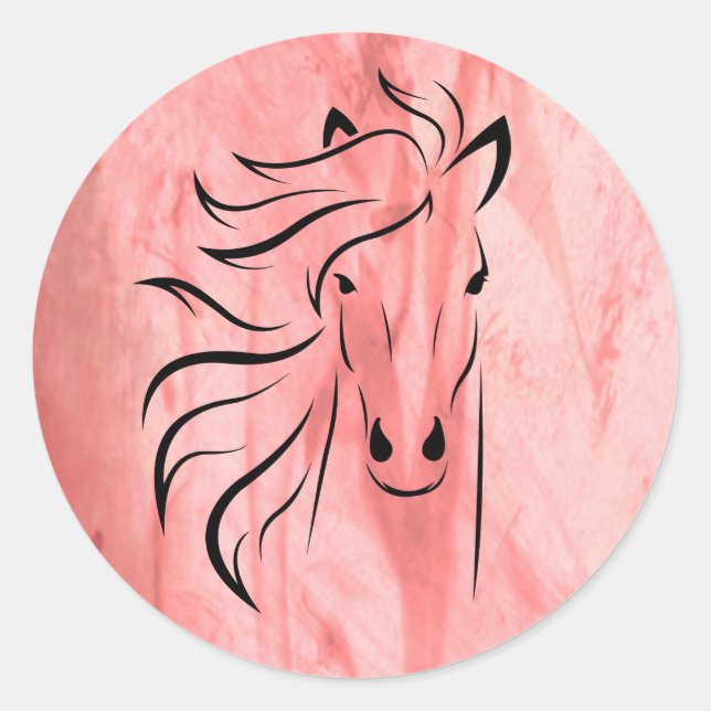 Sticker Rond Cheval Wild Mane Framboise (Devant)