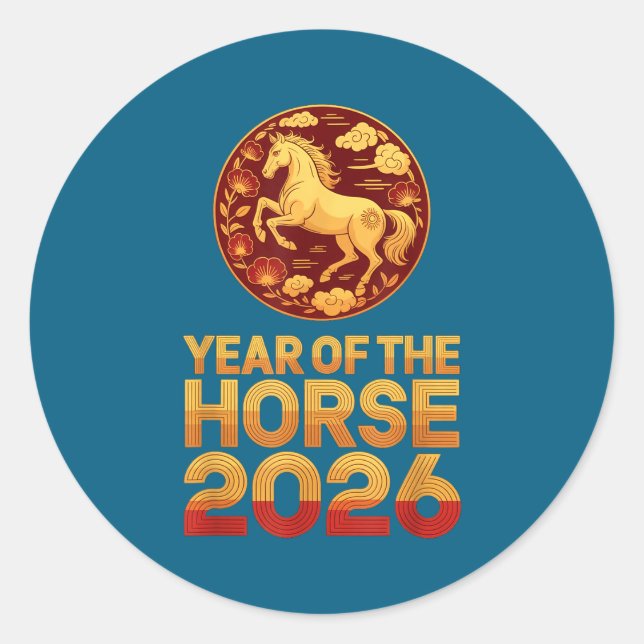Sticker Rond Cheval Zodiaque Chinois Lunaire (Devant)