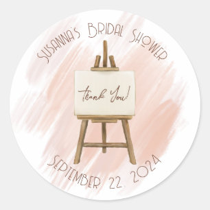Sticker Rond Chevalet bébé rose et marron, Remerciement pour Ba