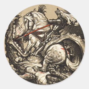 Sticker Rond Chevalier contre Dragon
