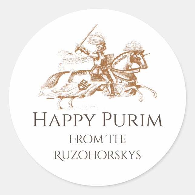 Sticker Rond Chevalier en armure brillante Happy Purim (Devant)