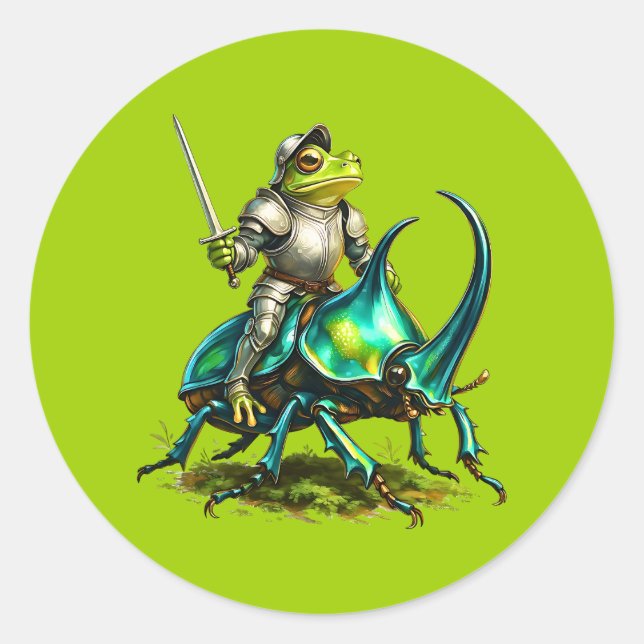Sticker Rond Chevalier Grenouille et Scarabée de Combat (Devant)