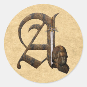 Sticker Rond Chevalier rouillé initial A