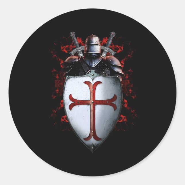 Sticker Rond Chevalier Templier Drapeau Casque Croix épée (Devant)