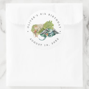 Sticker Rond Chevaliers et Dragons Anniversaire médiéval roya