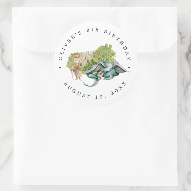 Sticker Rond Chevaliers et Dragons | Anniversaire médiéval roya