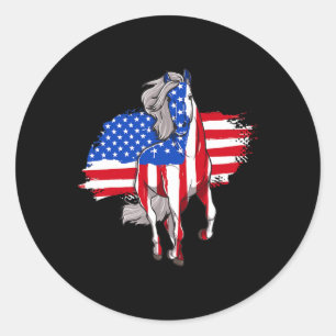 Sticker Rond Chevaux Amérique Drapeau 4 juillet fête de l'indép