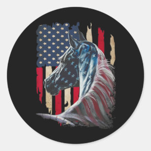 Sticker Rond Chevaux Amérique Drapeau 4 juillet Jour de l'Indép
