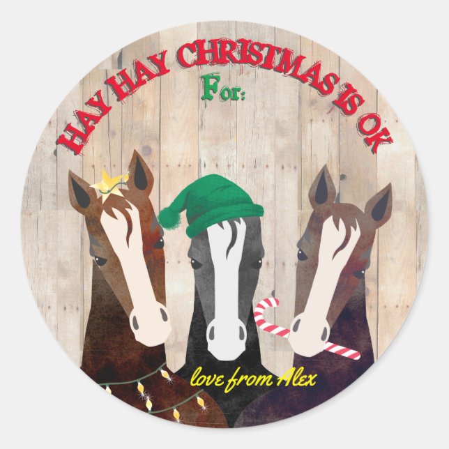 Sticker Rond Chevaux amusants rustique de Noël occidental à de (Devant)