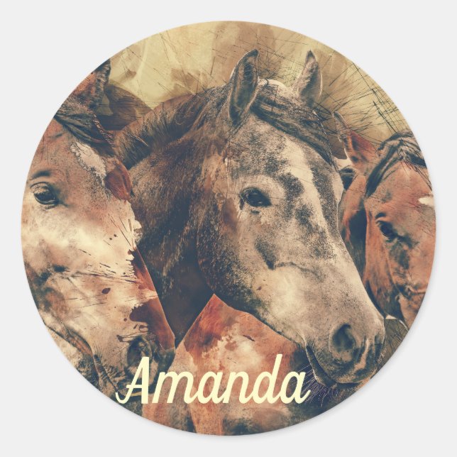 Sticker Rond Chevaux Brown (Devant)