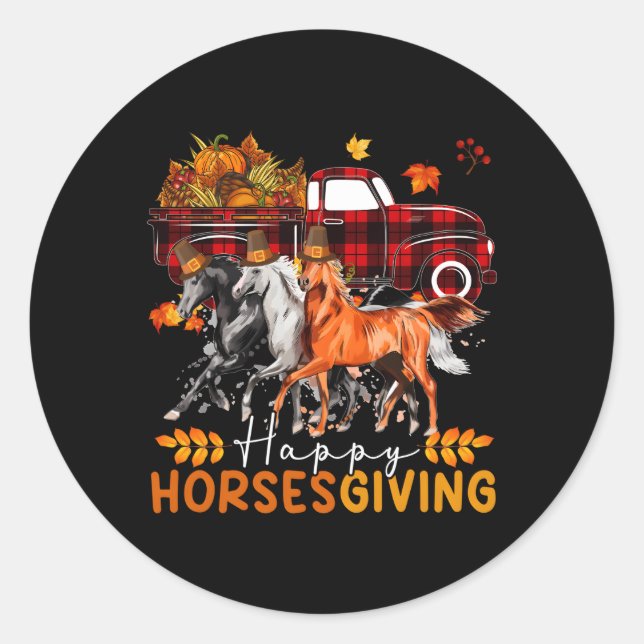 Sticker Rond Chevaux de bon thanksgiving Trois Chevaux Fermier  (Devant)