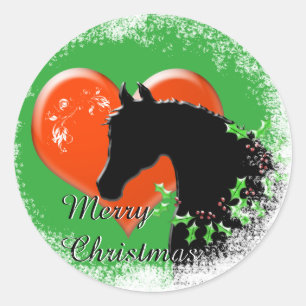 Sticker Rond Chevaux de Coeur III Vacances (Cheval Noir/Coeur R