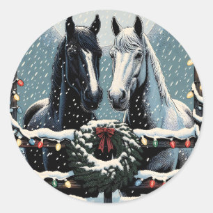Sticker Rond Chevaux de fête   Joyeux Noël