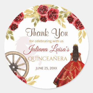 Sticker Rond Chevaux de la Couronne d'or rouge Quinceañera de l