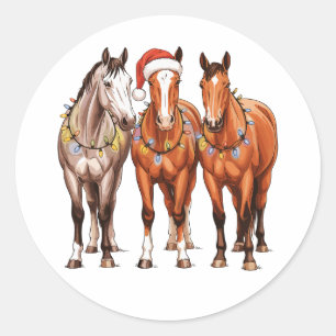 Sticker Rond Chevaux de Noël Cowboy occidental Chapeau de Père