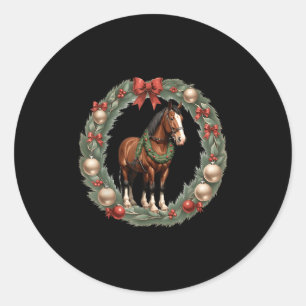 Sticker Rond Chevaux de Noël de Clydesdale &amp; Une couronne d