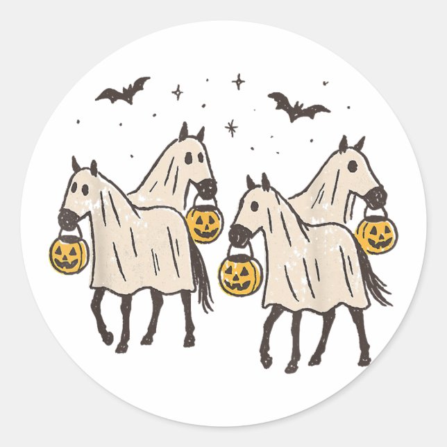Sticker Rond Chevaux fantômes mignons Halloween Trick ou Treat (Devant)