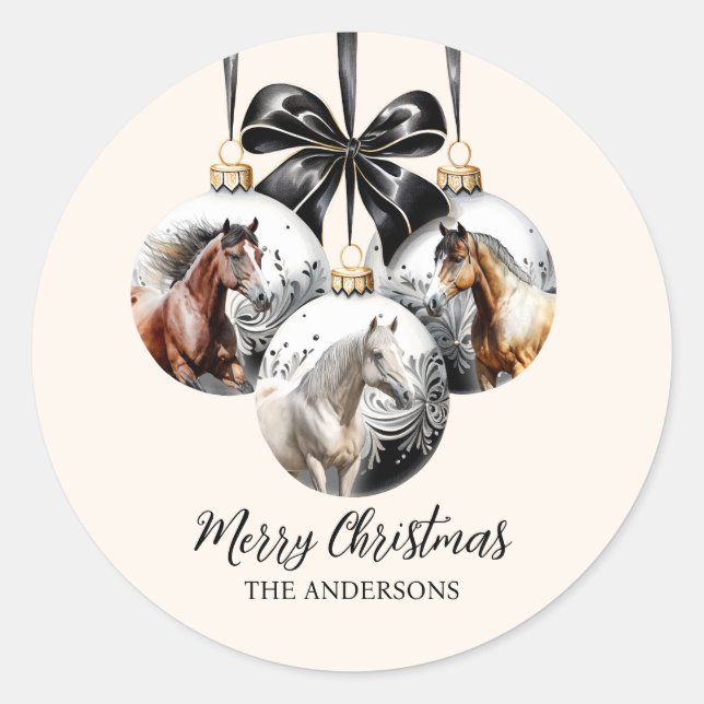 Sticker Rond Chevaux noir et or Citation de Noël (Devant)