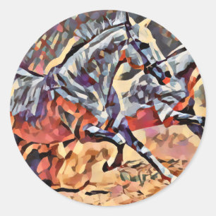 Sticker Rond Chevaux sauvages Animaux abstraits western Rodeo A