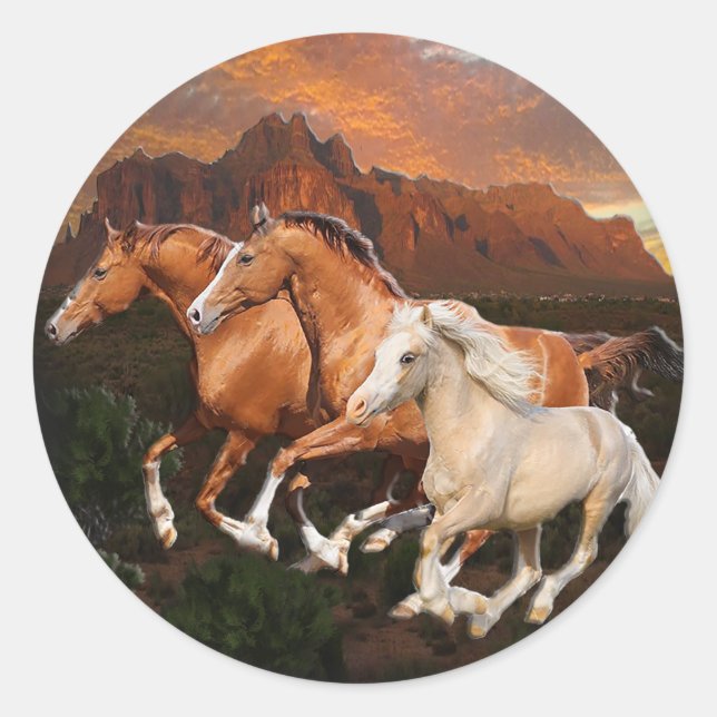 Sticker Rond Chevaux sauvages d'Arizona (Devant)