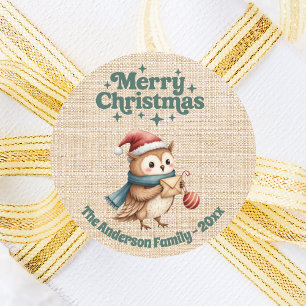 Sticker Rond Chevêche beige de Noël
