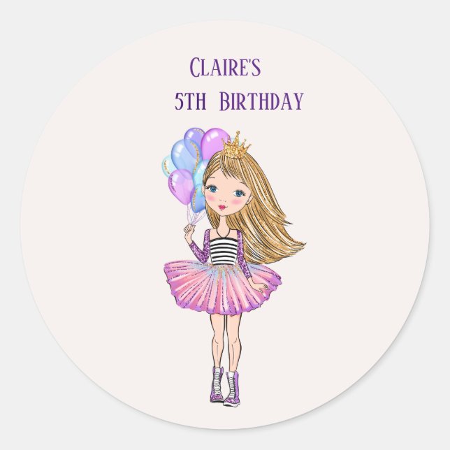 Sticker Rond Cheveux blonds, Blue Eyes Princesse Anniversaire (Devant)