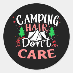 Sticker Rond Cheveux de camping, on s'en fiche drôle