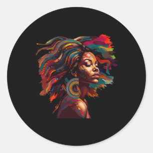 Sticker Rond Cheveux naturels colorés de la reine noire Rainbow