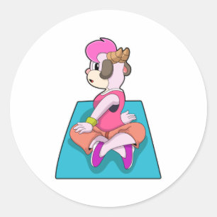 Sticker Rond Chèvre au Yoga sur tapis de Yoga