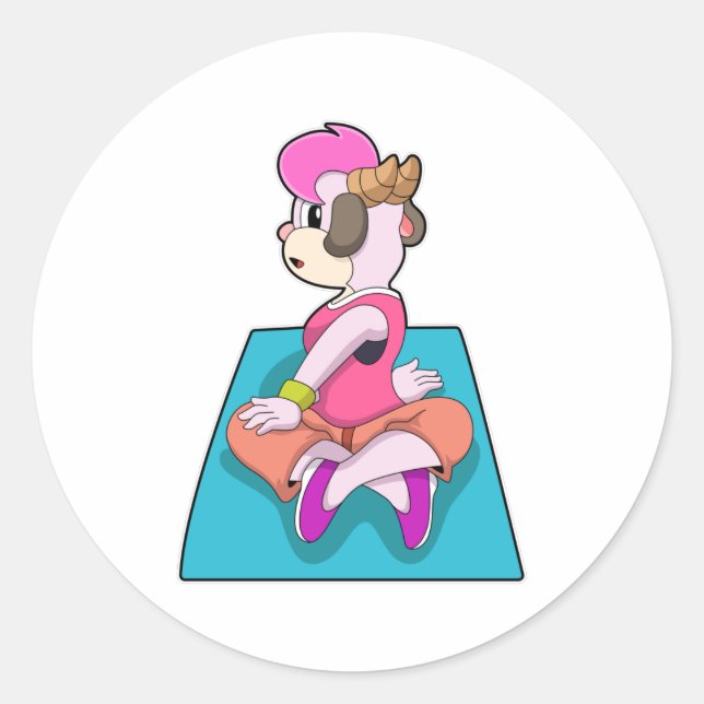 Sticker Rond Chèvre au Yoga sur tapis de Yoga (Devant)
