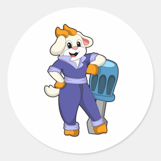 Sticker Rond Chèvre comme mécanique avec tournevis (Devant)