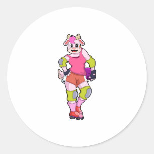 Sticker Rond Chèvre comme Patinage en ligne avec Patins en lign